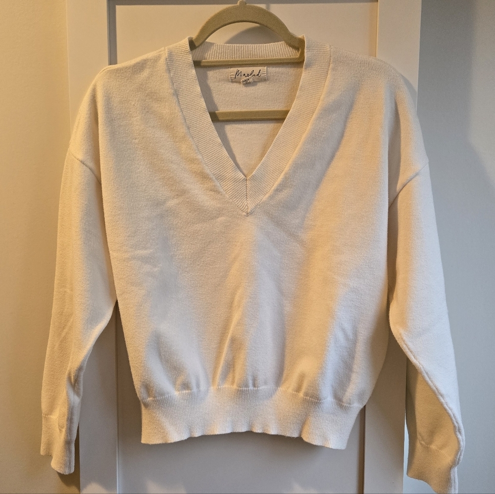 Marled Cream Knit Vneck Top Size Large